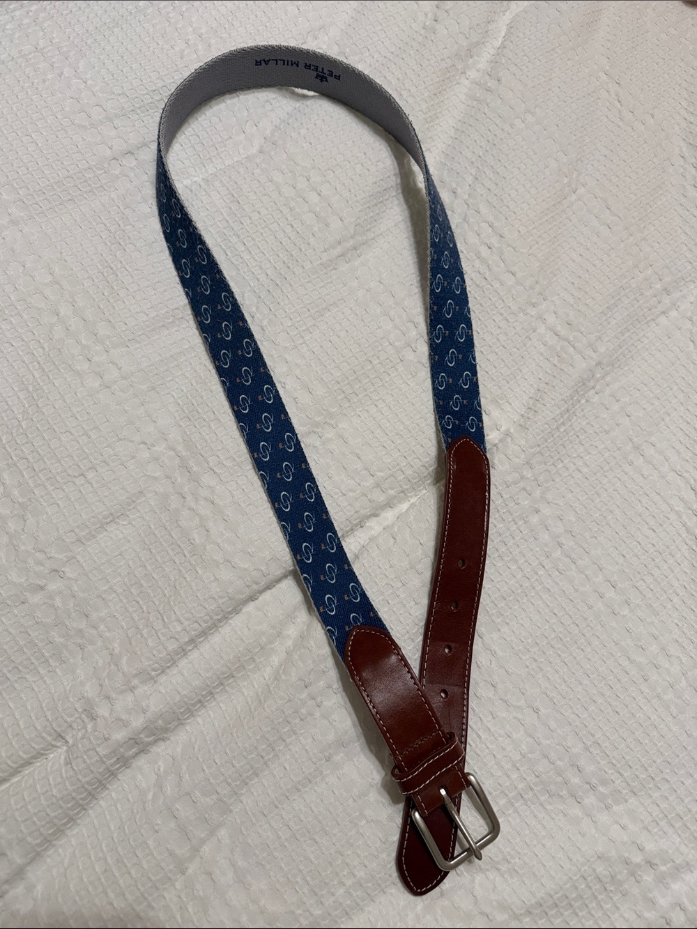Peter Millar Blue Patterned Canvas w/ Brown Leather Strap-Champions Retreat Logo